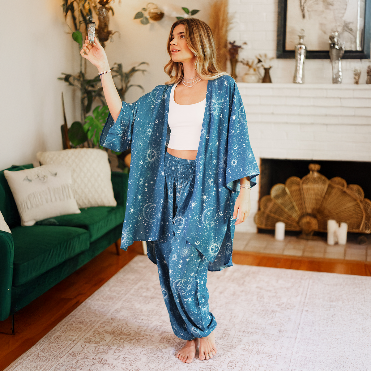 Turquoise Cosmic Sky Harem Pants