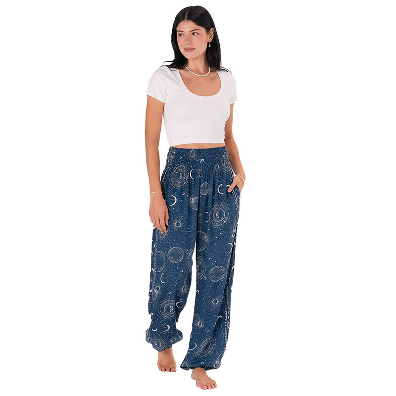 Sapphire Moonlight Harem Pants, front full length, hand in pocket