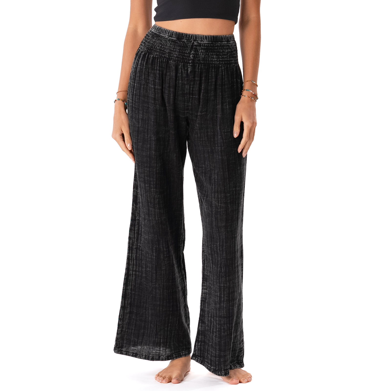 Vintage Black Wide Leg Cotton Pants