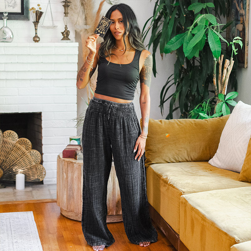 Vintage Black Wide Leg Cotton Pants | Lotus and Luna - LotusAndLuna