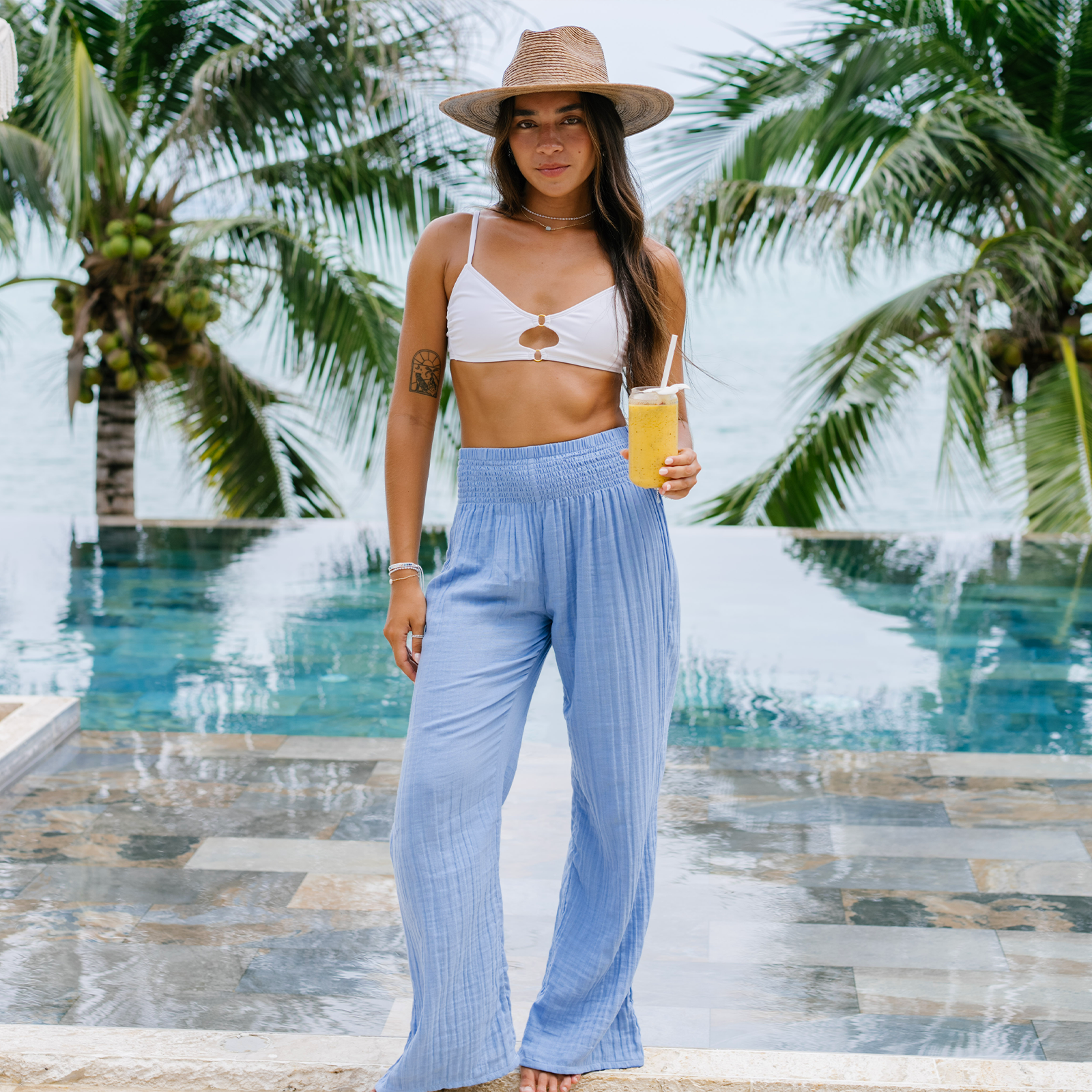 Denim Blue Leg Cotton Pants | Lotus and Luna - LotusAndLuna