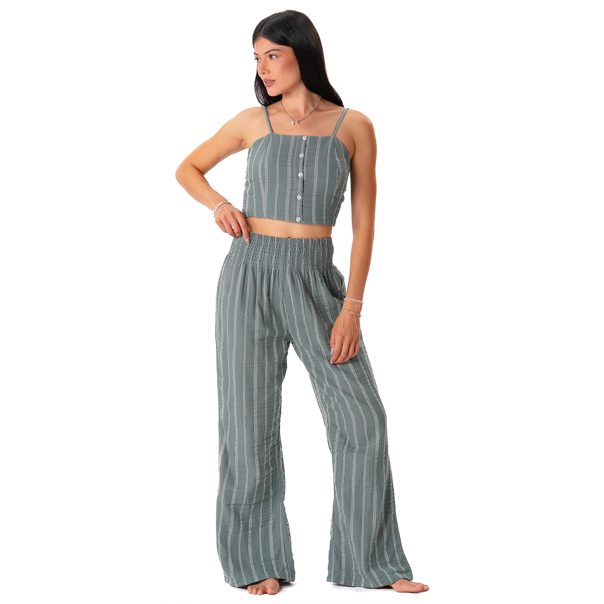Sage Sailor Stripe Cruisin Crop Top