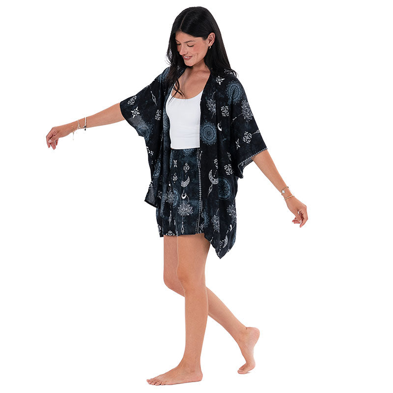 Midnight Lotus Moon Demi Kimono