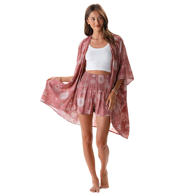 Dusty Rose Lotus Moon Shorts Lounge Set
