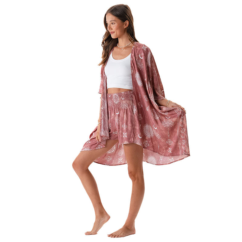 Dusty Rose Lotus Moon Shorts Lounge Set
