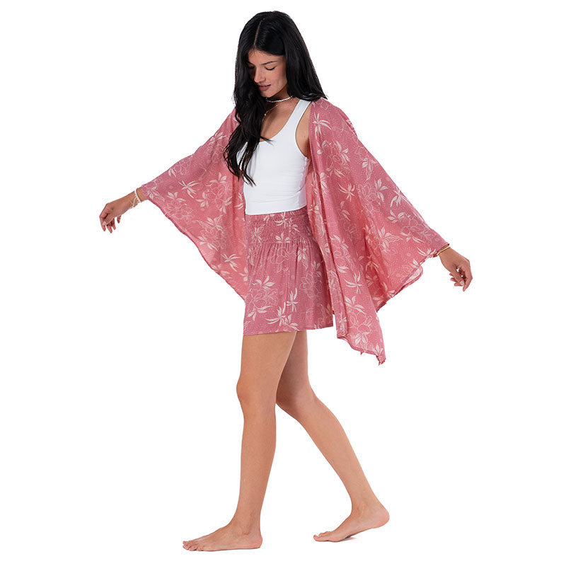 Coral Bloom Butterfly Kimono
