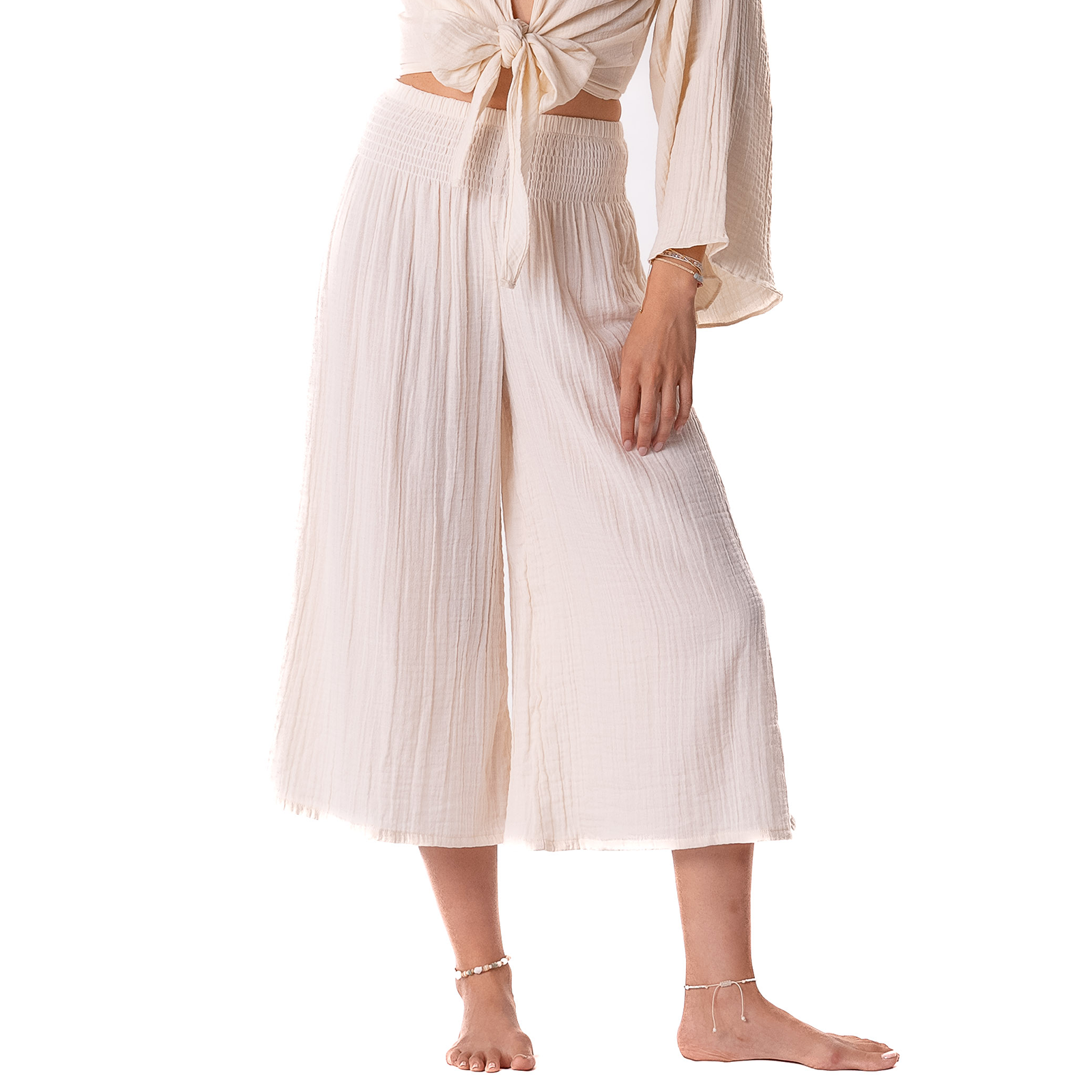 Cream Lagoon Cropped Pants, front, waist down