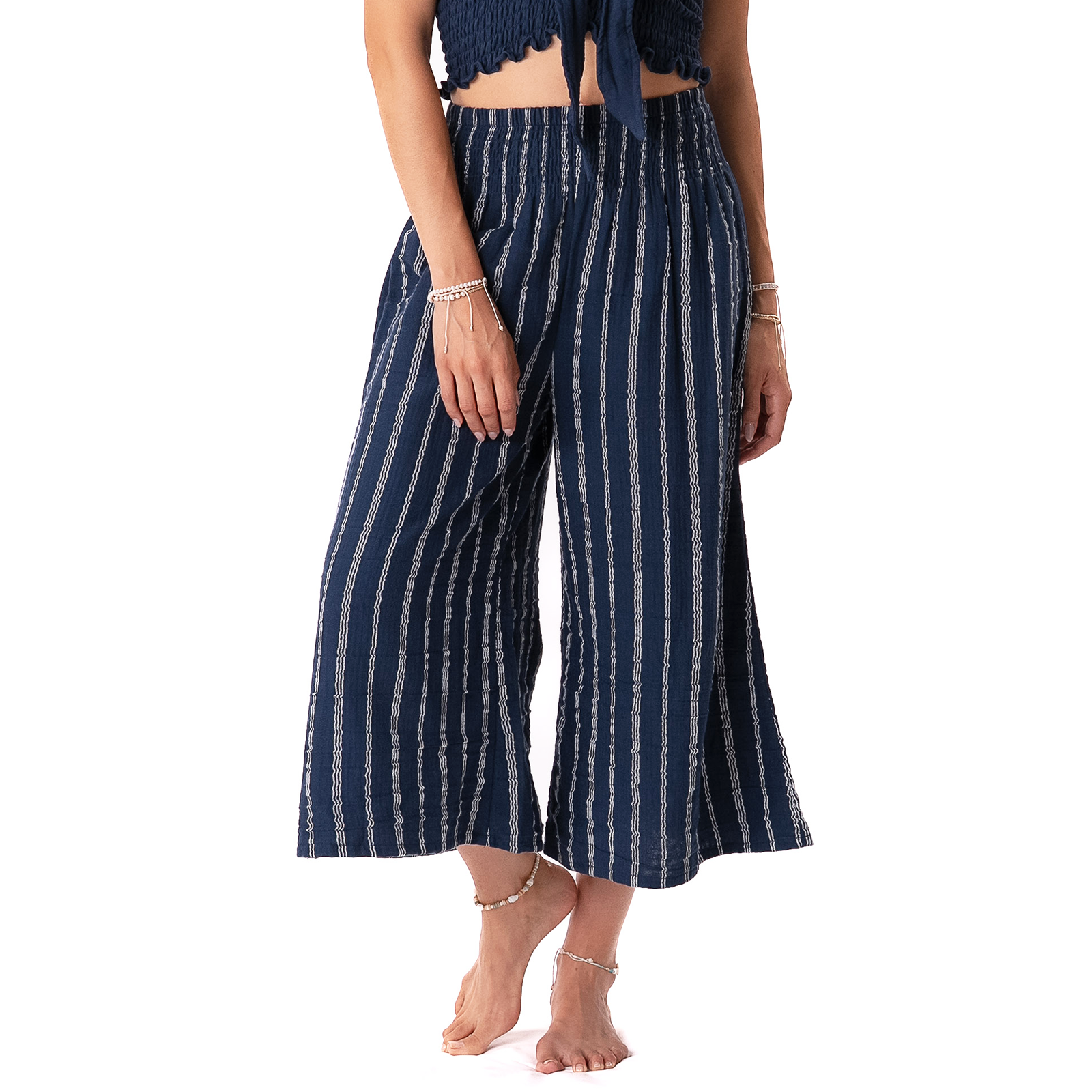 Navy Sailor Stripe Lagoon Cropped Pants
