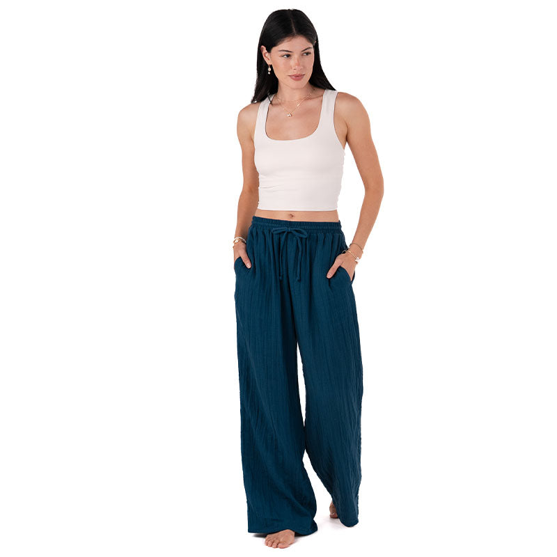 Deep Teal Cotton Cabana Pants