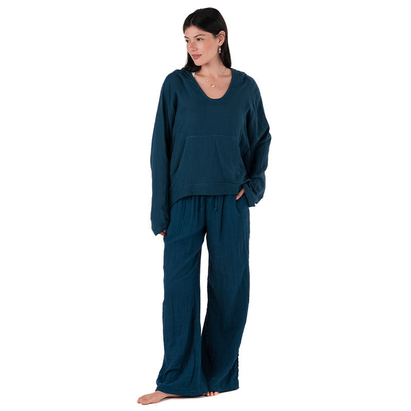 Deep Teal Cotton Cabana Pants