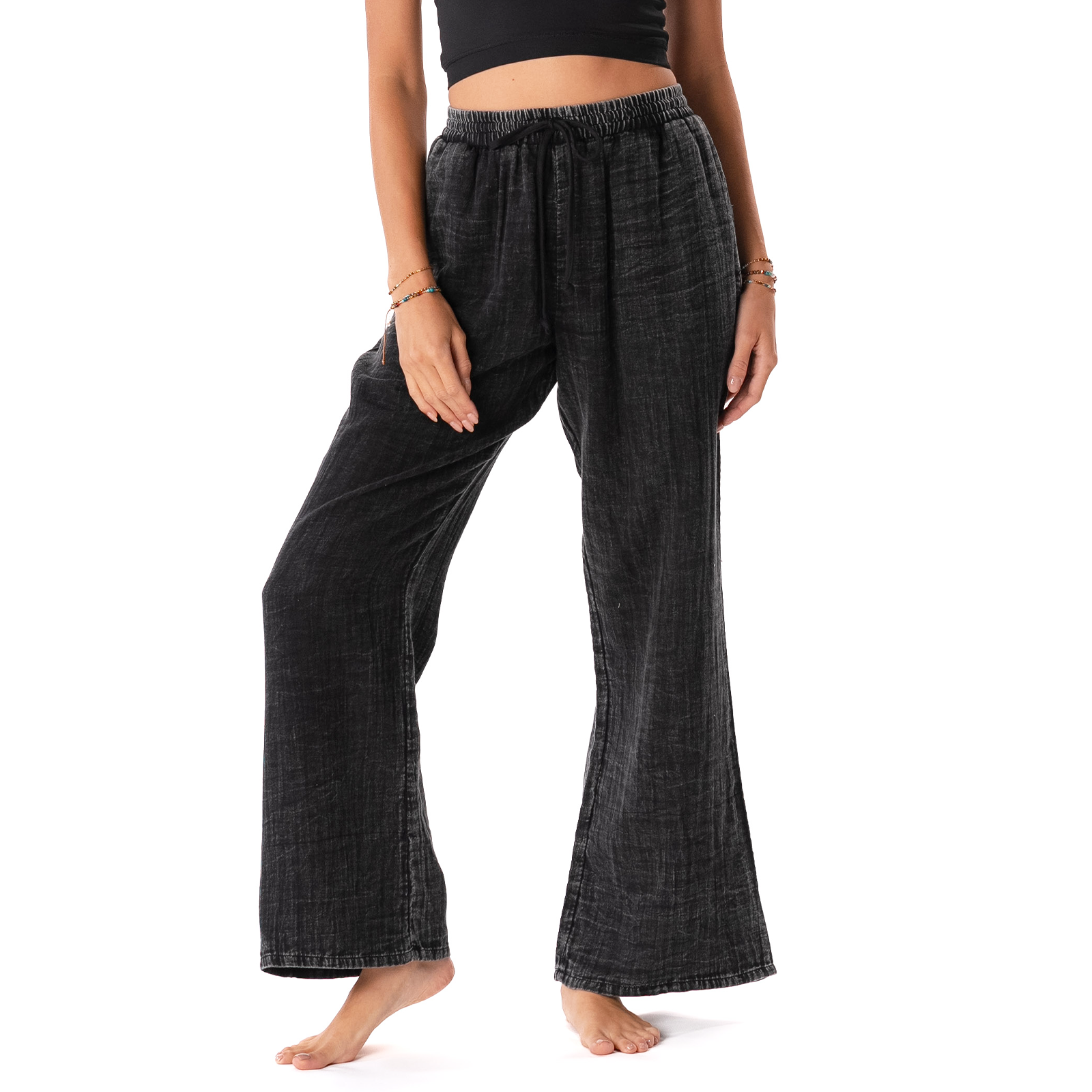 Vintage Black Cotton Cabana Pants, front