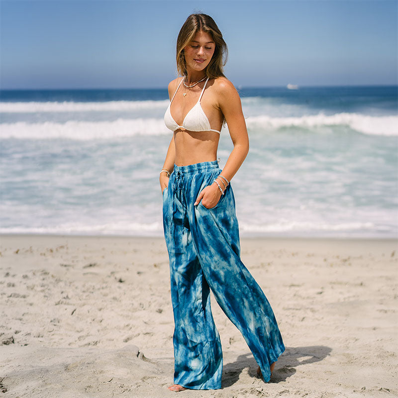 Turquoise Tide Wide Leg Drawstring Pants, detail