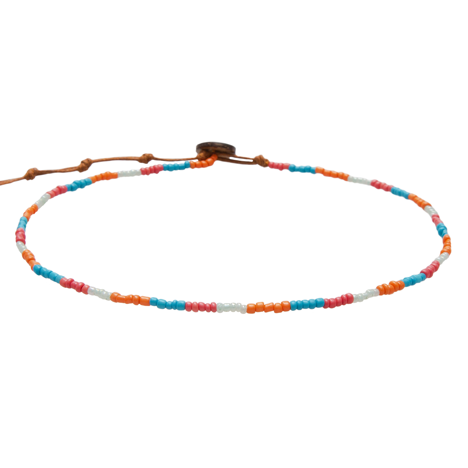 Island Oasis Seed Bead Necklace, flat lay