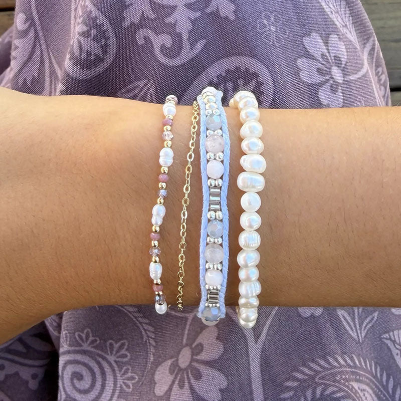 Iris Everglow Bracelet, stacked with beaded bracelets