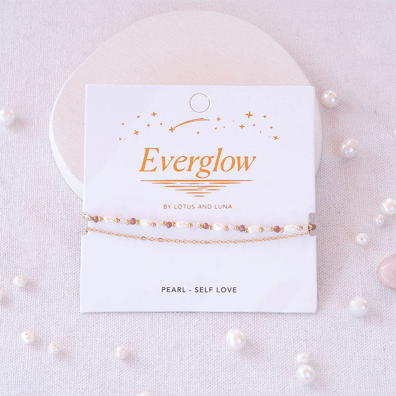 Iris Everglow Bracelet, on card with pearls