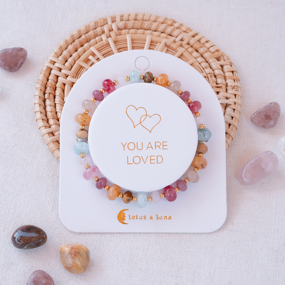 You Are Loved Statement Healing Bracelet, on jewelry card