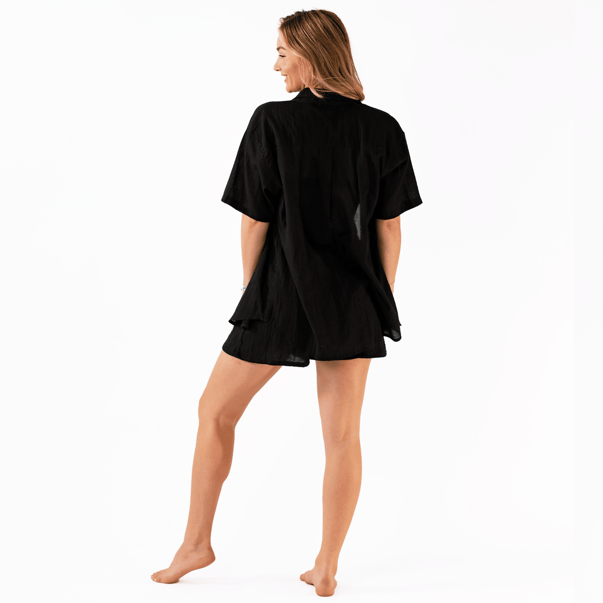 Black Cotton Short Sleeve &amp; Shorts Set - LotusAndLuna