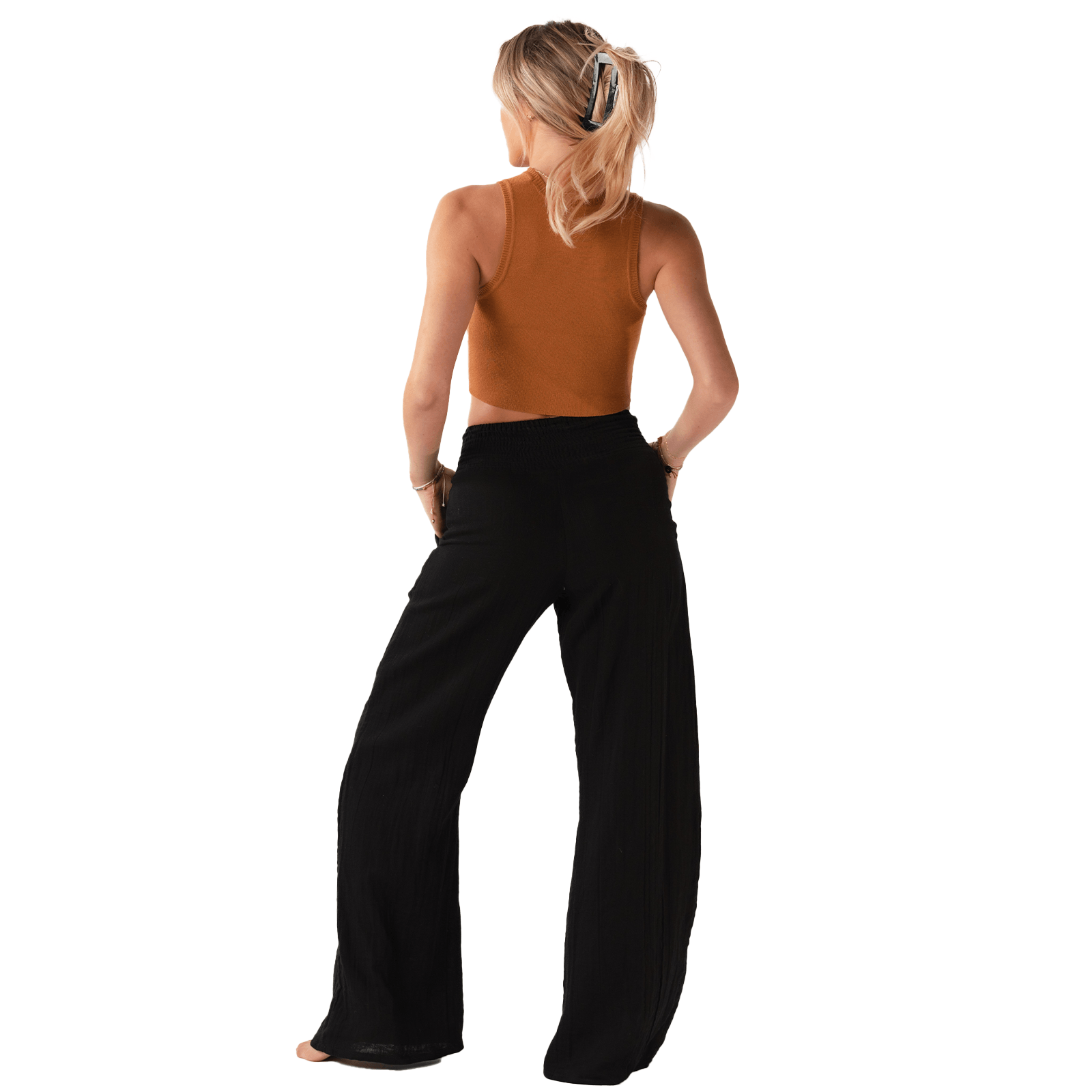 Black Wide Leg Cotton Pants with Pockets LotusAndLuna