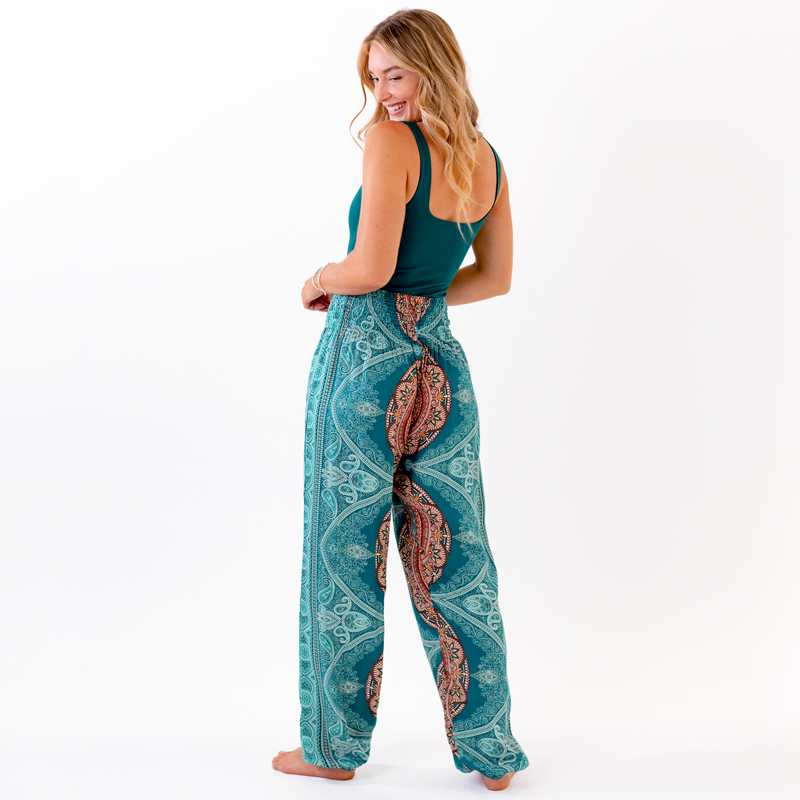 Harem Pants - Large Paisley Print - Turquoise