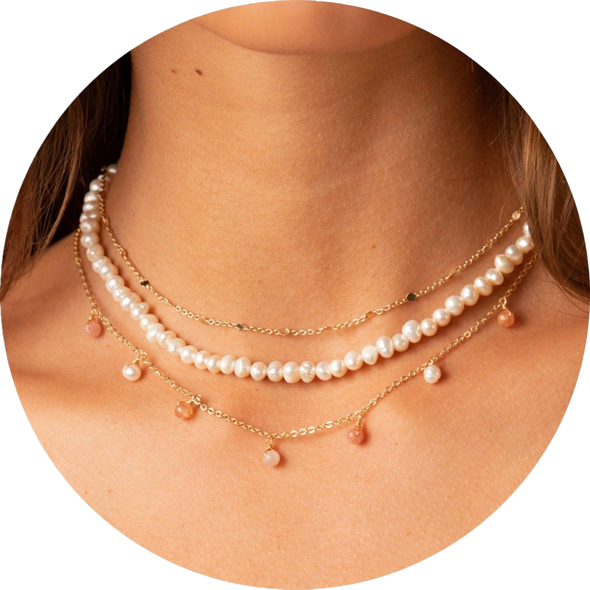 Golden Pearl Dewdrop + Circles in the Sand Necklace Stack